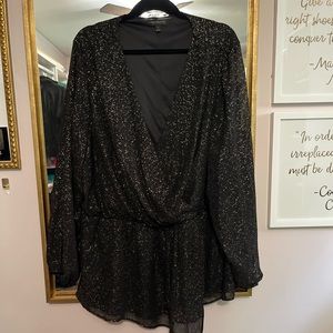 Lane Bryant Size 24 Black and Gold Foil Faux Wrap Top